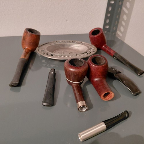 Vintage wooden tobacco pipe set with ashtray and Parker pen gift