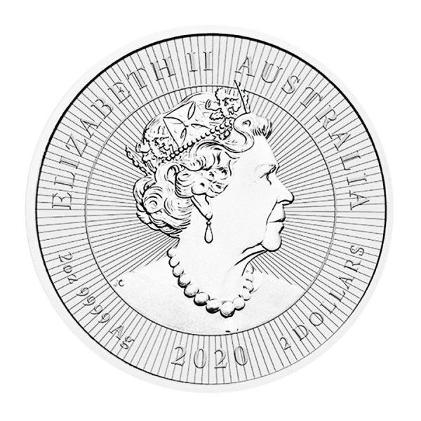 2 oz .9999 Fine Silver, Elizabeth II, Australia 2020 $2 Kookaburra