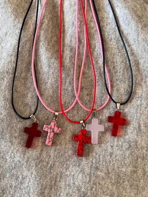Stone or glass cross red and pink with gift cord new