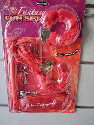 Playful set with handcuffs, whip, and sleep mask new