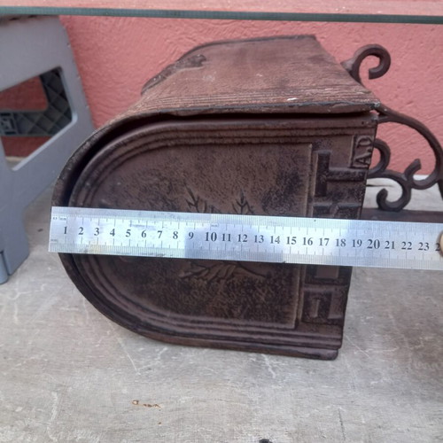Cast iron mailbox used with metal base for wall or pole mounting