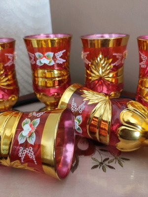 Vintage engraved water glasses set of 6 new with gold leaf details