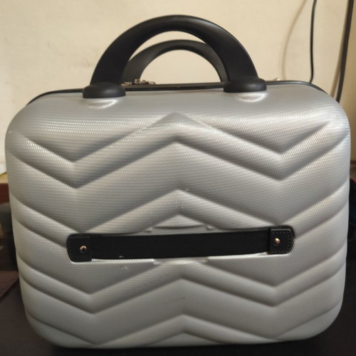 Vanity Case hard gray with embossed zig-zag design new