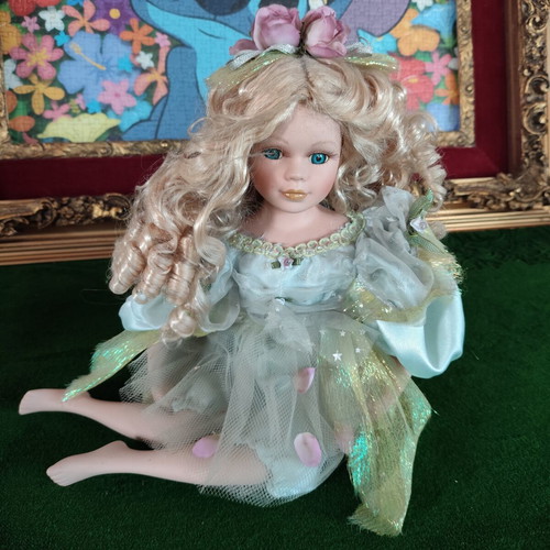 Vintage Porcelain Fairy Doll, 28cm, seated