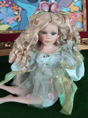 Vintage Porcelain Fairy Doll, 28cm, seated