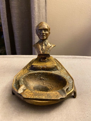 Antique ashtray used, bronze with N.Kazantzakis bust