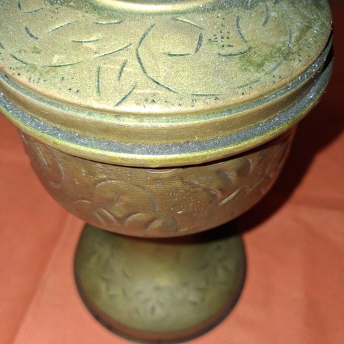 Vintage brass oil lamp used, without glass, 22cm height