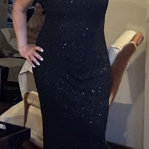 Prestige long black dress with sequins and open back new