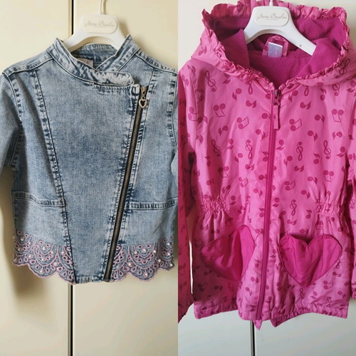 2 kids jackets like new for 7-8 years, pink and blue
