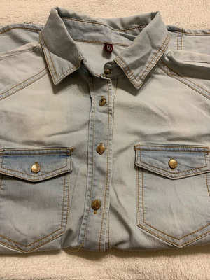 Denim vest women's used, faded blue with gold buttons