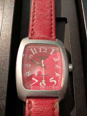Locman sport watch used with date, red and silver