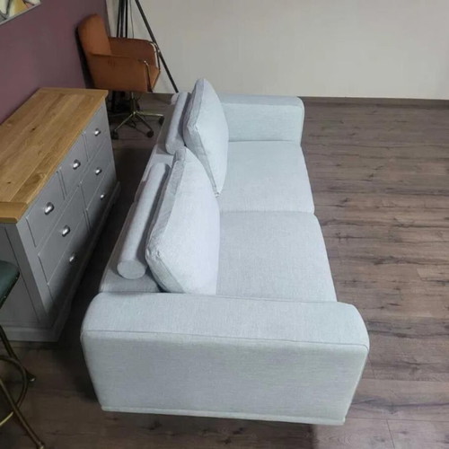 Designer gray fabric sofa three-seater new with metal legs