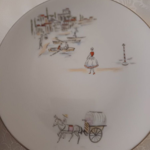 Vintage Winterling Bavaria porcelain dessert set like new, platter & 4 plates