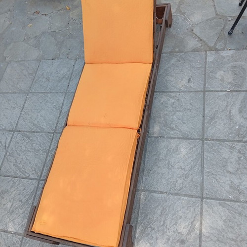 Beach sun loungers like new, wooden with cushions, set of 14