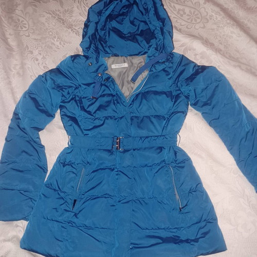 Marella jacket used, turquoise, with belt and hood, size M