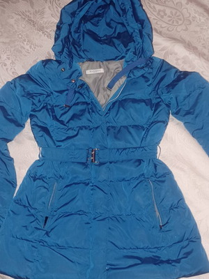 Marella jacket used, turquoise, with belt and hood, size M