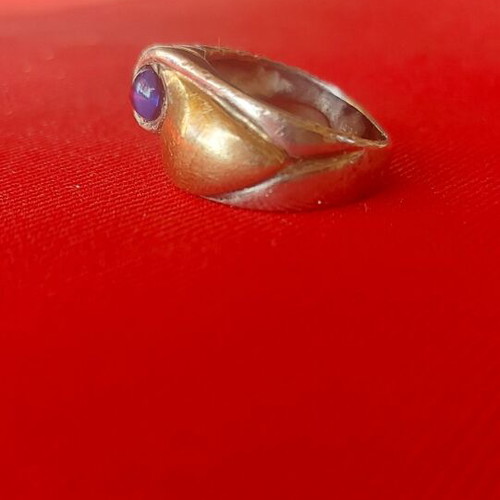 Silver ring 925 with 14K gold and blue stone used