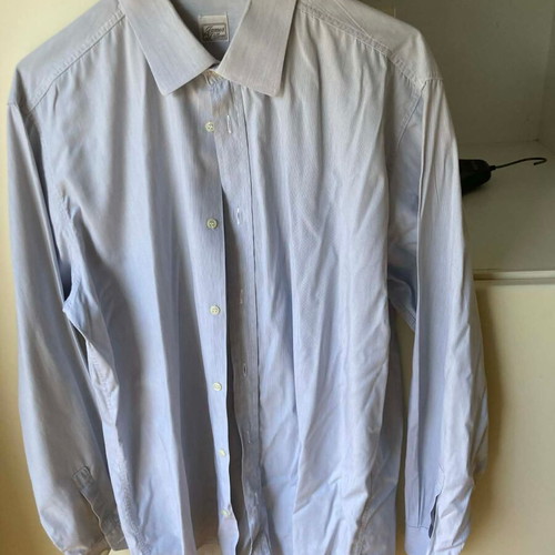 James Dilllon men's shirt striped gray white like new, sizes M L