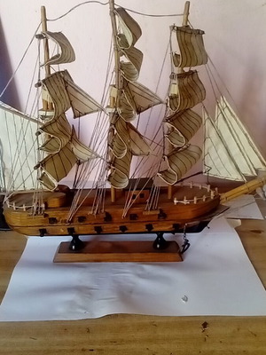 Wooden ship model used, 35 cm, decorative vintage nautical theme