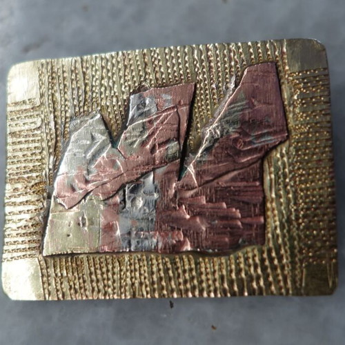 Square brooch like new with three metals (bronze, copper, alpaca)