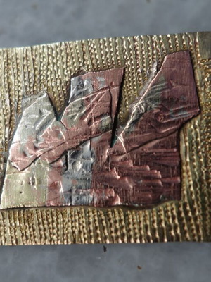 Square brooch like new with three metals (bronze, copper, alpaca)