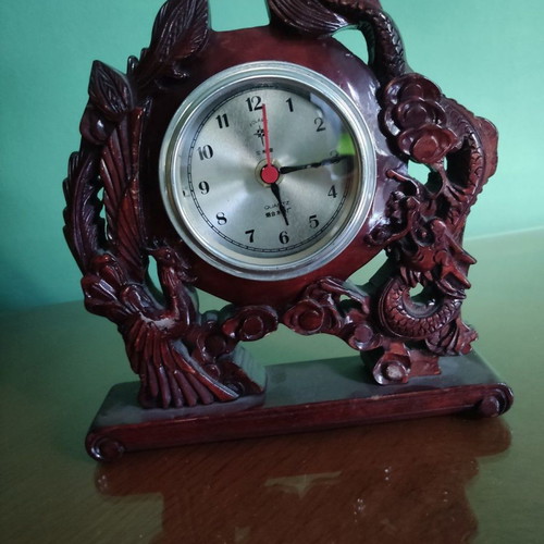 Japanese wooden handmade Polare quartz desk clock used