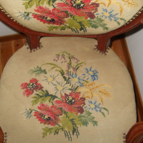Pair of embroidered armchairs used, vintage, wood
