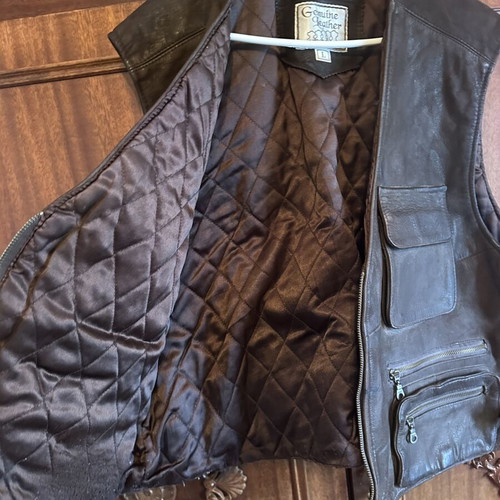 Genuine leather vest, brown, size 4XL