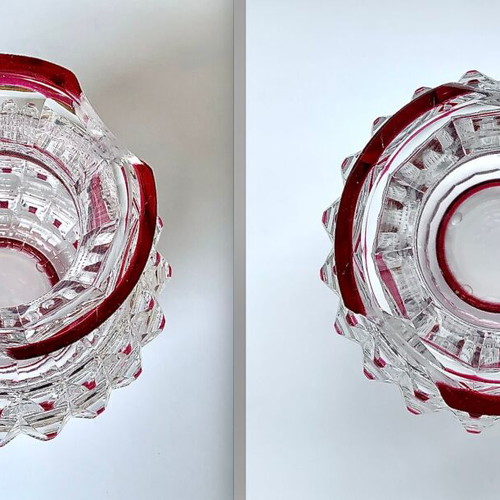 Val Saint Lambert Art Deco vase used, clear and ruby red crystal