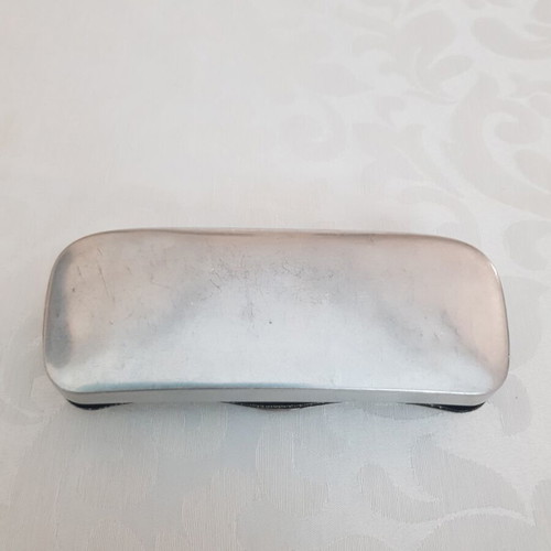 Vintage metal glasses case with embossed floral design, silver, used