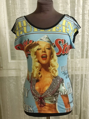 Vintage Prima Linea Italia blouse with Pin-up Girl print and rhinestones like new