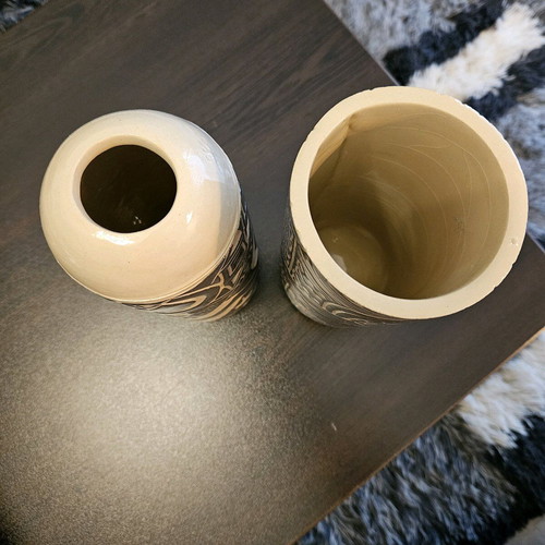 Ceramic vases new, handmade blue gray set of 2 pieces