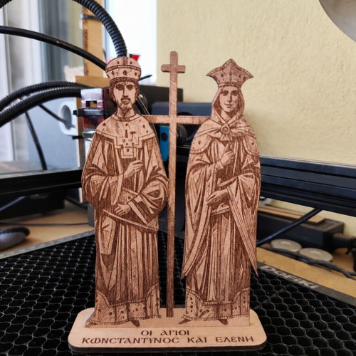 Woodcraft Wooden Tabletop Icon of Saints Konstantinos and Eleni new