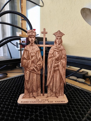 Ξύλινη επιτραπέζια εικόνα Woodcraft Αγίων Κωνσταντίνου και Ελένης καινούργιο