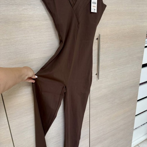 Oysho Comfortlux compression jumpsuit with V open back, size S