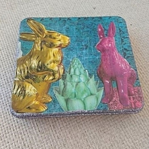 Decorative metal box with rabbits handmade