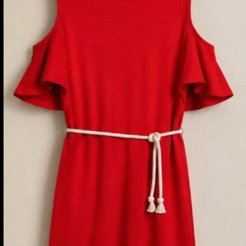 Red summer dress with rope belt, size M
