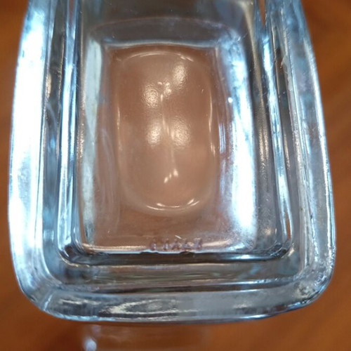 Vintage Italian glass vase with leaf engraving, mid-century 70s