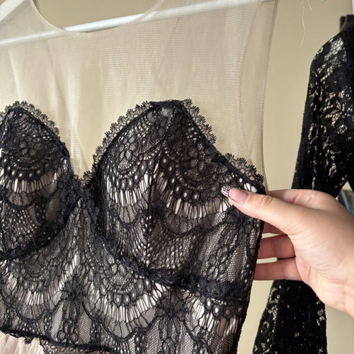 Long dress with padding like new, black and pink