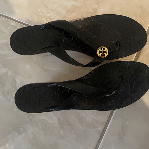 Tory Burch black platforms like new with gold logo, size 41
