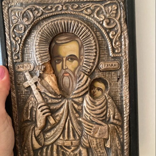 Silver Icon of Saint Stylianos, 950 Silver, Byzantine Art