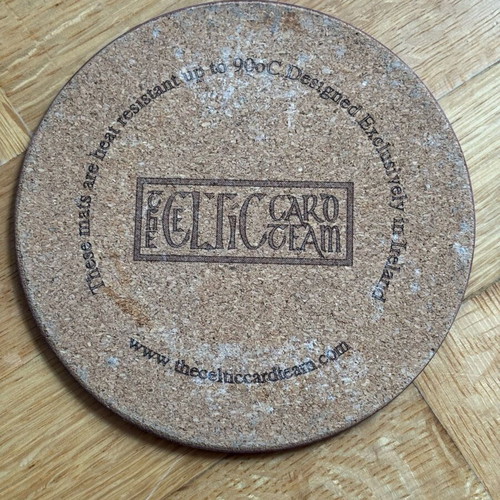Coasters with Celtic designs, new, set of 4, wood and cork