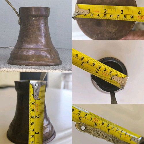 Handmade old copper briki for Greek or Turkish coffee used