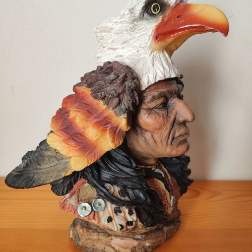 Vintage Native American Chief Bust Statue used, bald eagle head