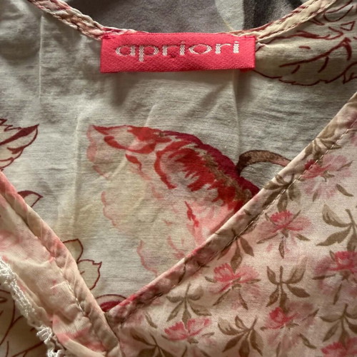 Apriori women's blouse M-L, 28% silk, 72% cotton, white and pink