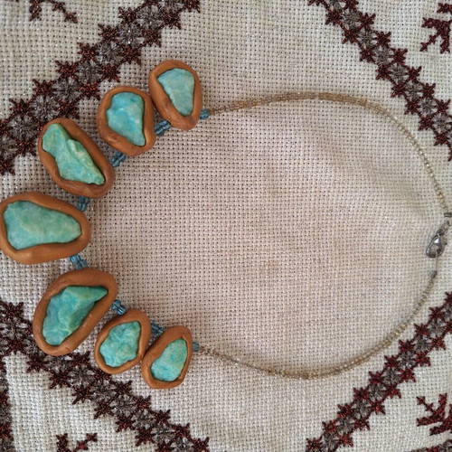 Necklace with blue stone handmade new with gold