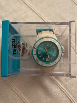 Time2U Color Series unisex watch with white silicone strap and turquoise dial 42mm