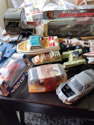 Vintage toy collection used, including Matchbox, Norev, Pilen, and remote controls