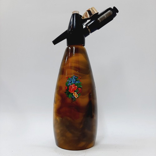 Vintage Soda Siphon Marble Brown Amber Floral Motif, Like New