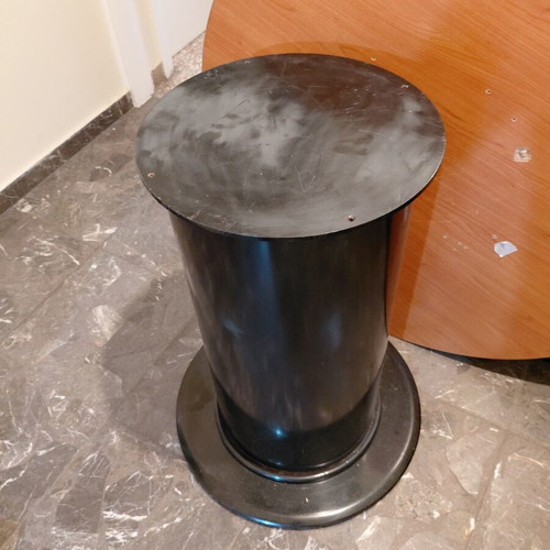 Round wooden table with black metal base like new